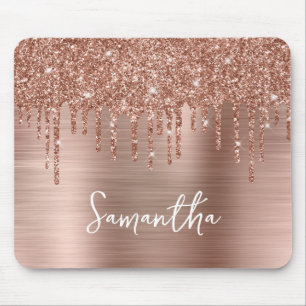 Druppelende Roze Gouden Glitter Glam Naam Muismat