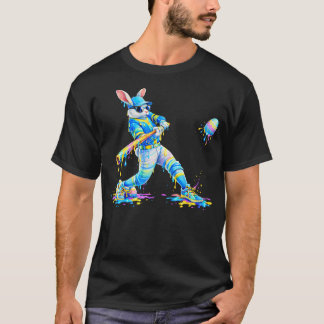 Druppelende Tie Dye Konijn Honkbal Pasen Konijn Ma T-shirt