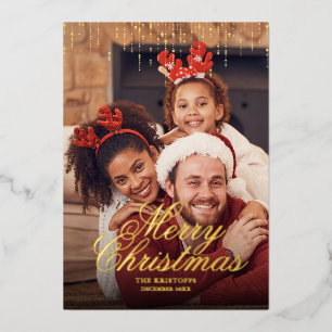 Druppelende Tinsel Vrolijke Kerstfoto Groet Foi Folie Feestdagenkaart