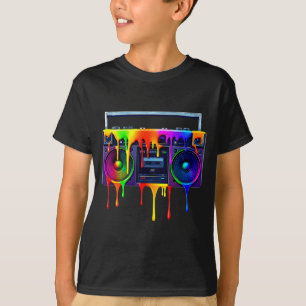 Druppelende verf boombox grappige oude school 80s t-shirt