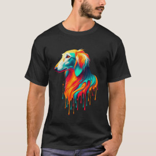 Druppelende verf kunst Saluki hond Perzische windh T-shirt