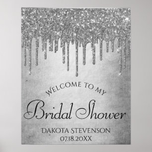 Druppelende Zilveren Glitters   Platina Vonkenrege Poster