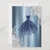 Druppels, Blauwe jurk, Eiffel Metallic Quinceañera Kaart (Achterkant)