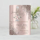 Druppels, Glas, Rozen Brunch & Bubbels Bruidsmeisj Kaart (Staand voorkant)
