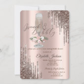 Druppels, Glas, Rozen Brunch & Bubbels Bruidsmeisj Kaart (Voorkant)