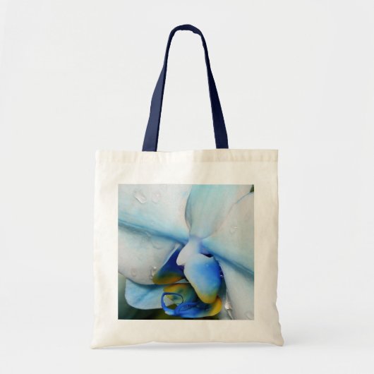 Druppels op blauwe orchidee tote bag (Voorkant)