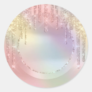 Druppels Roos Glitter Sweet 16e Eenhoring Holograf Ronde Sticker