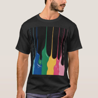 Druppels verf van roze, gele, groene en blauwe dru t-shirt