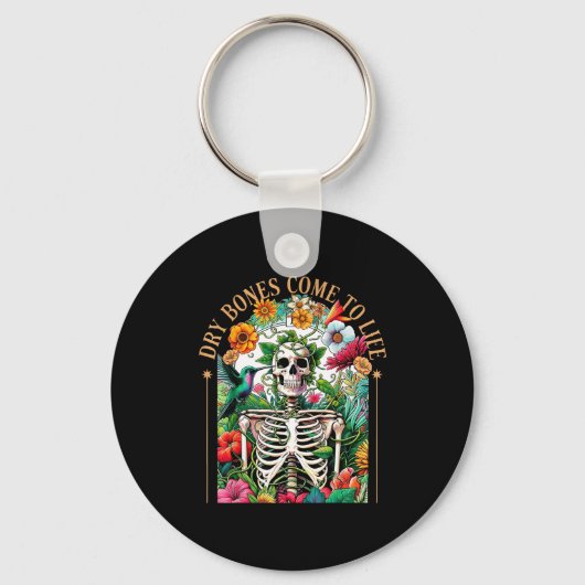 Dry Bones Come Alive Funny Skeleton Floral Christi Sleutelhanger (Voorkant)