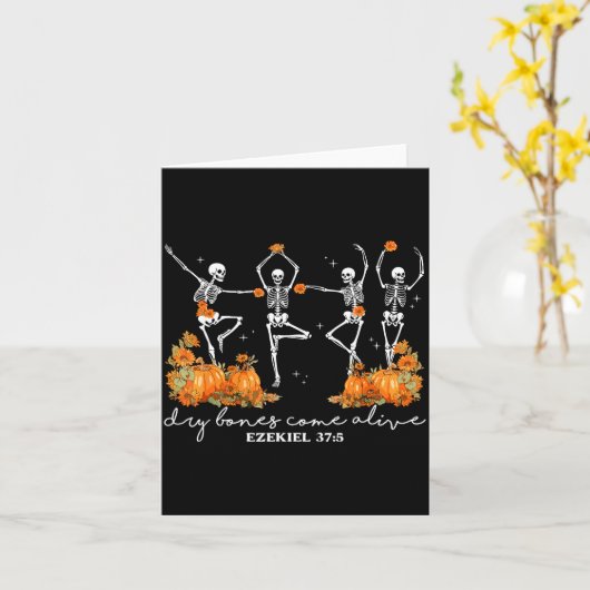 Dry Bones Come Alive Halloween Skeleton Dancing Ch Kaart (Gele Bloem)