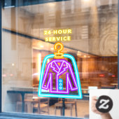 Dry Cleaners Faux Neon 24-uurs Service Front Raamsticker (Cafe Raam)