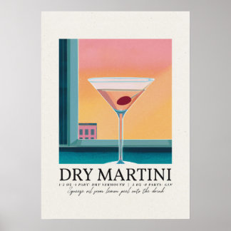 Dry Martini Pink Sunset Retro Art Poster