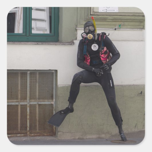 Dry Scuba Diver Vierkante Sticker (Voorkant)