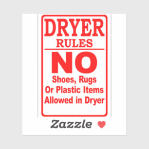'Dryer Rules No Plastic' Wasserette Rode Sticker
