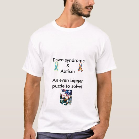 DS & Autism Dual Bigger Puzzle T-shirt/Blank achte T-shirt (Voorkant)