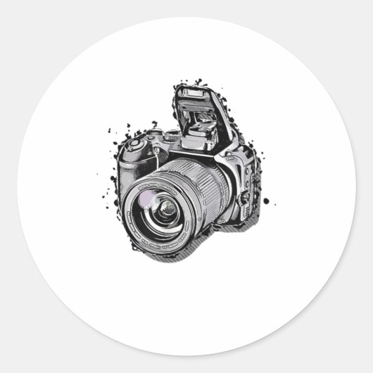 DSLR Camera Fun Photography Style TShirt Ronde Sticker (Voorkant)