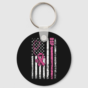 DSP Borstkanker Stethoscoop Roze lint USA Vlag Sleutelhanger