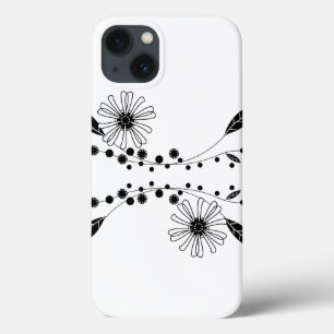 Dstromend zwart-wit Floral ontwerp iPhone 13 Hoesje