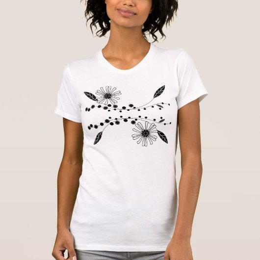 Dstromend zwart-wit Floral ontwerp T-shirt (Voorkant)