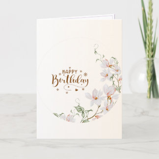 Du Rose Floral Wreath Folded Happy Birthday Card Kaart