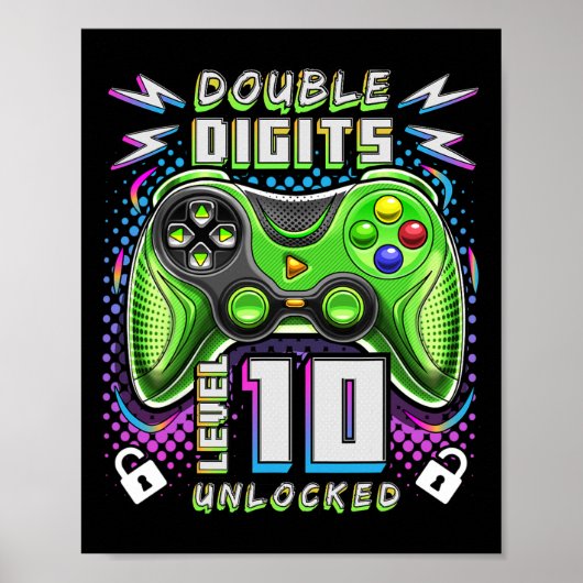 Dual Digits Level 10 Unlocked Video Game 10th Bi Poster (Voorkant)