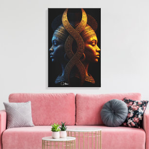 Dual Faces – Modern Afrofuturisme Geometrische Abs Canvas Afdruk