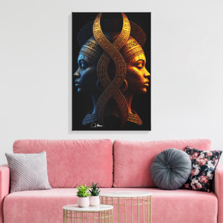 Dual Faces – Modern Afrofuturisme Geometrische Abs Canvas Afdruk