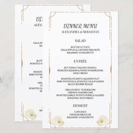 Dual Greenery Calla Lily Wedding Dinner Menu (Voorkant / Achterkant)