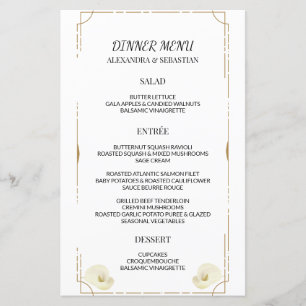 Dual Greenery Calla Lily Wedding Dinner Menu