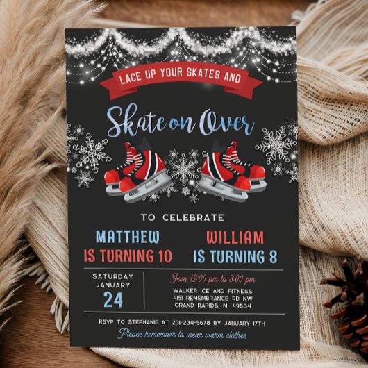 Dual Ice Skating Birthday Invitation for Boys