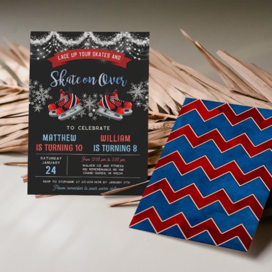 Dual Ice Skating Birthday Invitation for Boys