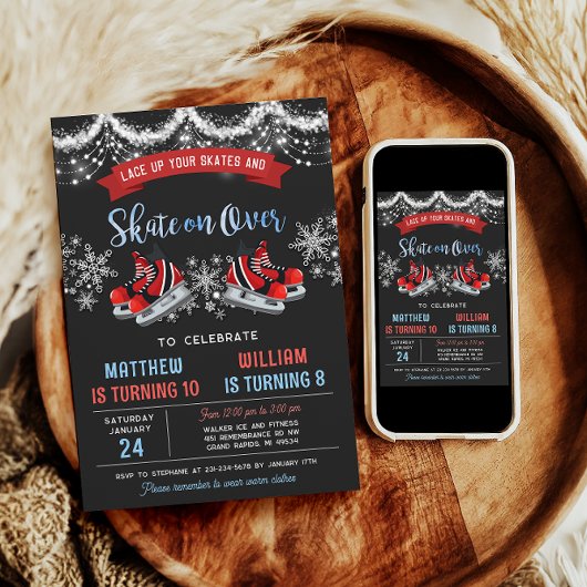 Dual Ice Skating Birthday Invitation for Boys