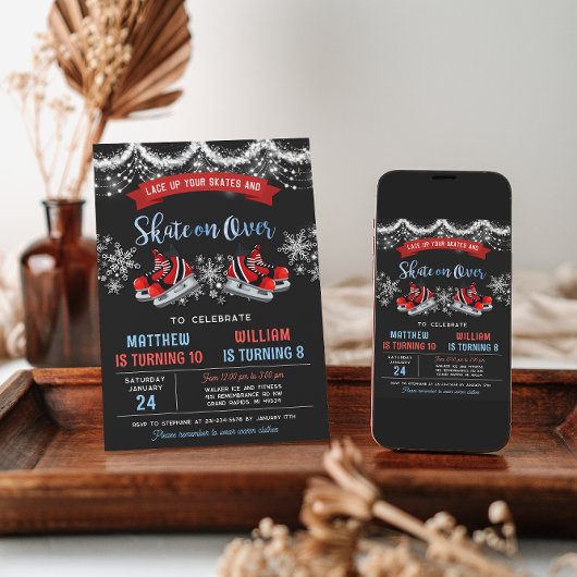 Dual Ice Skating Birthday Invitation for Boys Kaart