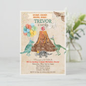 DUAL INVITE - Eenhoorn en Dinosaurus Verjaardag Ui Kaart (Staand voorkant)