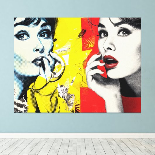 Dual pop art portrait canvas afdruk (Insitu (Houten vloer))