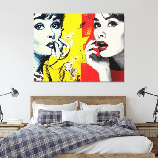 Dual pop art portrait canvas afdruk (Insitu (Slaapkamer))