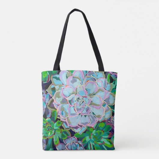 Dual-sided tote bag featuring a succulent bouquet (Dos)
