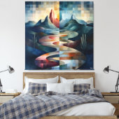 Dual-Tone Abstract landschap met River & Mountain Canvas Afdruk (Insitu (Slaapkamer))