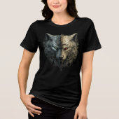 Dual Wolf Spirits – Light & Dark Totem Art Tri-Blend Shirt (Voorkant)