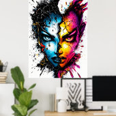 Dualiteit Ontketend – Intens Abstract Gezichtskuns Poster (Thuiskantoor)