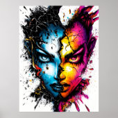 Dualiteit ontketend - Intense Abstracte Face Art Poster (Voorkant)