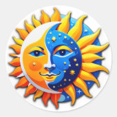 Dualiteit van dag en nacht: zon en maan ronde sticker (Voorkant)