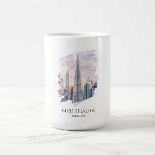 Dubai Burj Khalifa Luxe Stads Silhouet Aquarel Koffiemok