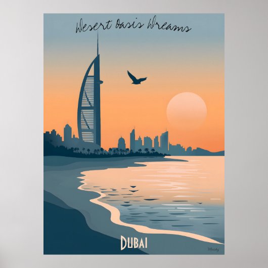 Dubai Dusk - Burj Al Arab Silhouette bij het Zee Poster (Voorkant)
