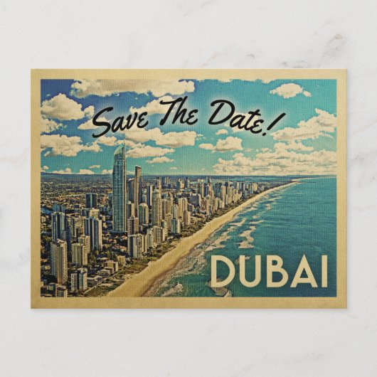 Dubaï Enregistrer La Date Carte Postale Vintage (Devant)