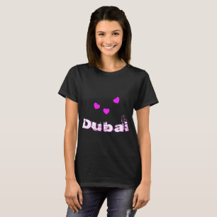 Dubai Love Heart roze en witte gevlekte letters T-shirt