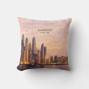 Dubai Marina Silhouet Aquarel Stadslichten Reis Kussen