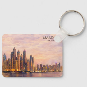 Dubai Marina Silhouet Aquarel Stadslichten Reis Sleutelhanger