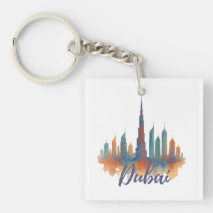 Dubai Skyline Waterverf Art Print Sleutelhanger