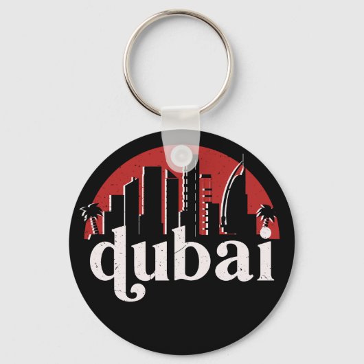 Dubai UAE Retro City Skyline Cityscape Art Sleutelhanger (Voorkant)